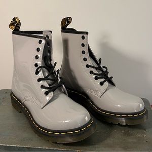 Dr. Martens Patent Leather Zinc Grey Size 8 Women’s Boots NWT